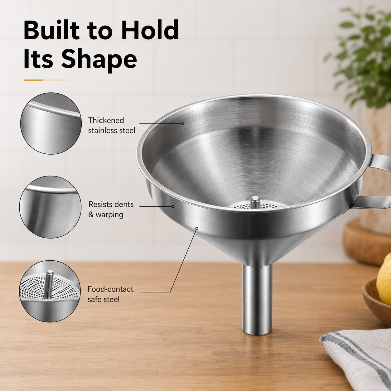 🍳 Heavy-Duty Thickened Stainless Steel Kitchen Funnel with 304 Strainer