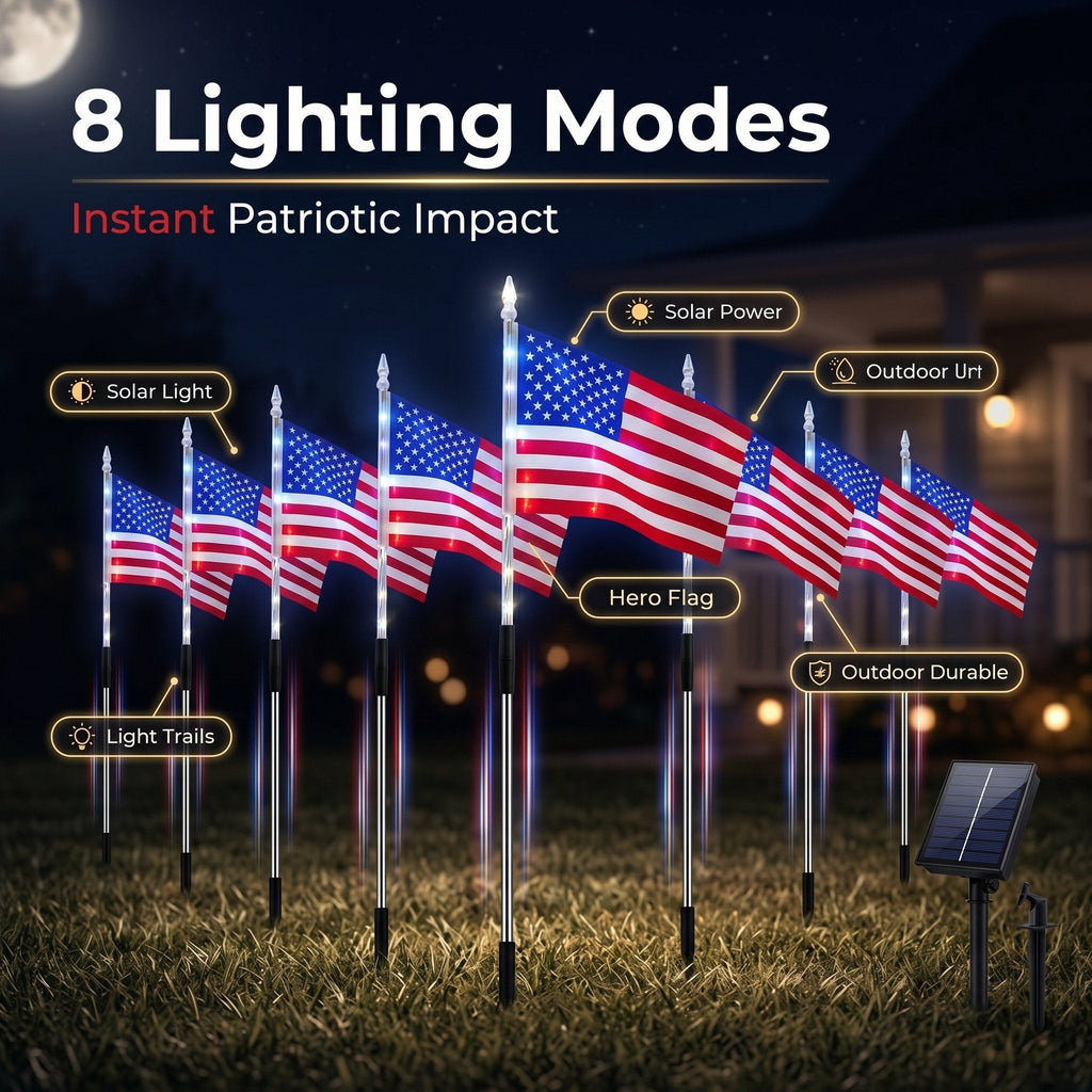💕8-in-1 American Flag Solar Lights