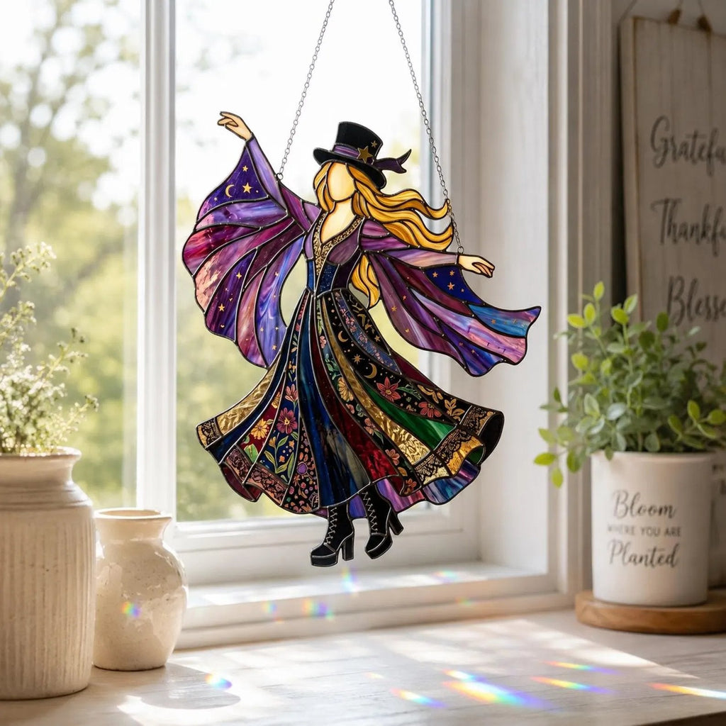 💥 LAST DAY 57% OFF - 💃 Rock Goddess Stevie 🤘 Handmade Stained Glass Spinning Suncatcher