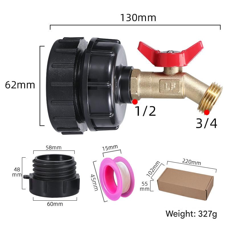 🛠️💧275-330 Gallon IBC Tote Tank Adapter - 2.44" Fine Thread, 1/2" NPT × 3/4" GHT Male Fittings with Garden Hose Quick Connector