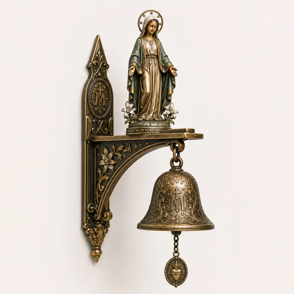 ✨ Our Lady of Grace Bronze Miraculous Medal Wall Bell | 🙏Catholic Religious Home & Garden Decor"