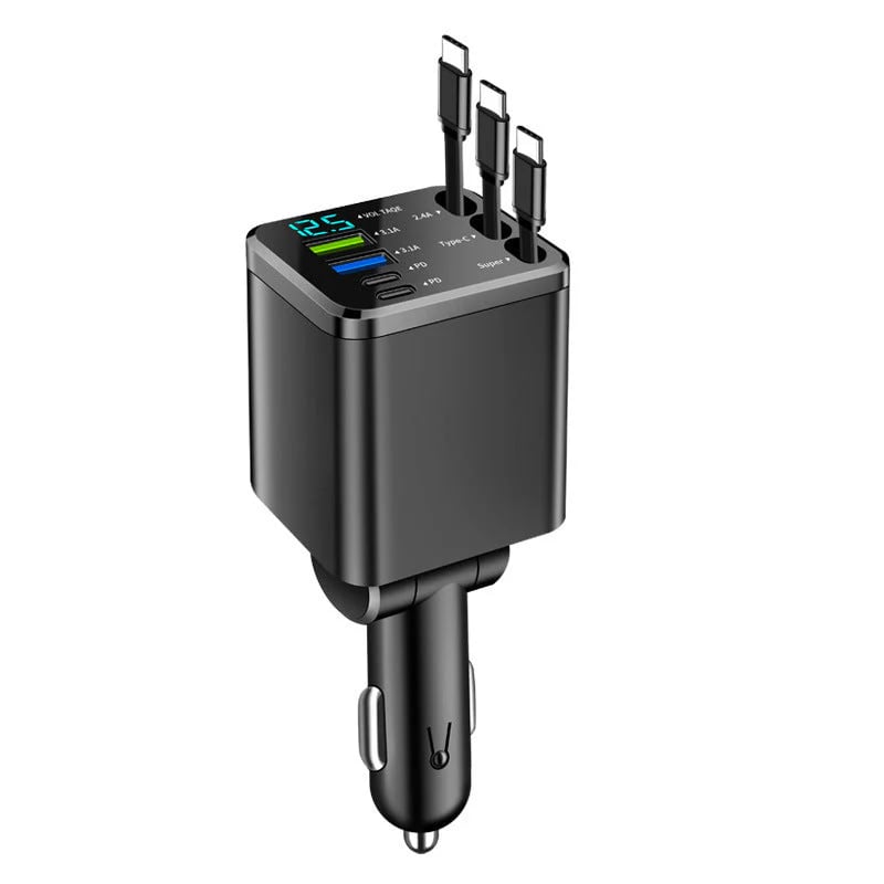 🔋 🚗 7-in-1 Retractable Fast Car Charger with Voltage Display – USB-C, Fast Charging & Essential for Daily Use 📱