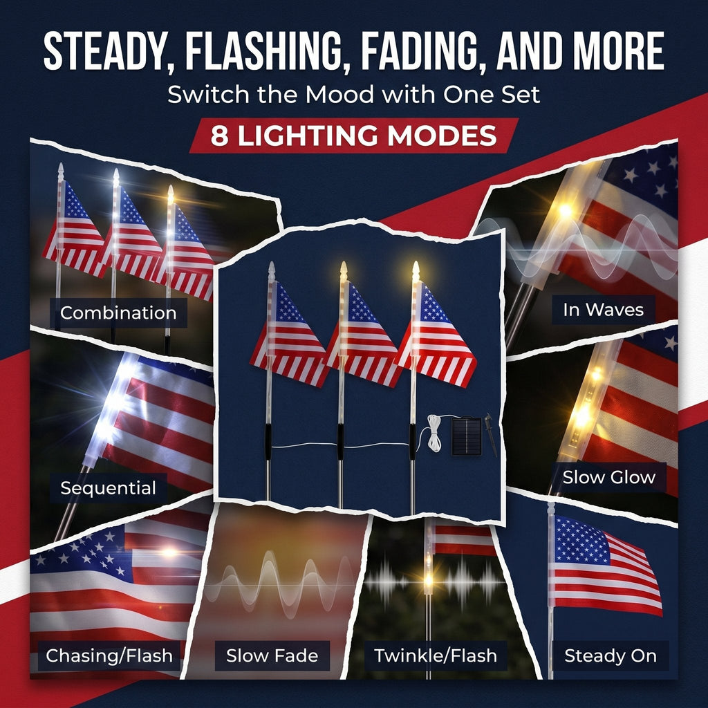 💕8-in-1 American Flag Solar Lights