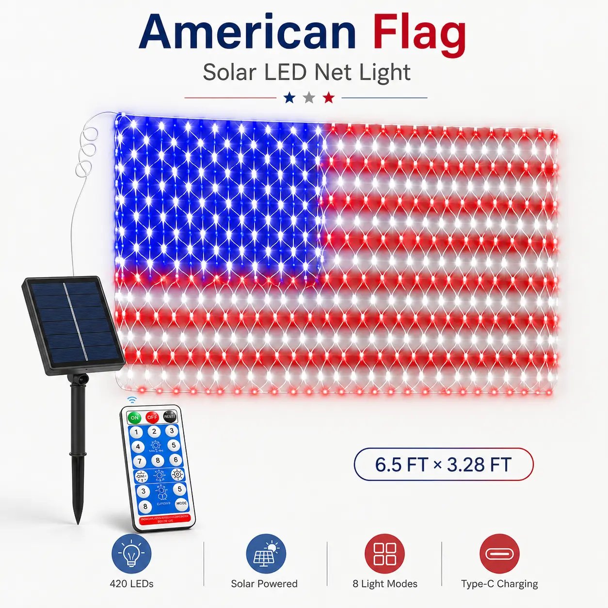 🔥Last Day: 49% OFF-Solar American Flag Net Lights