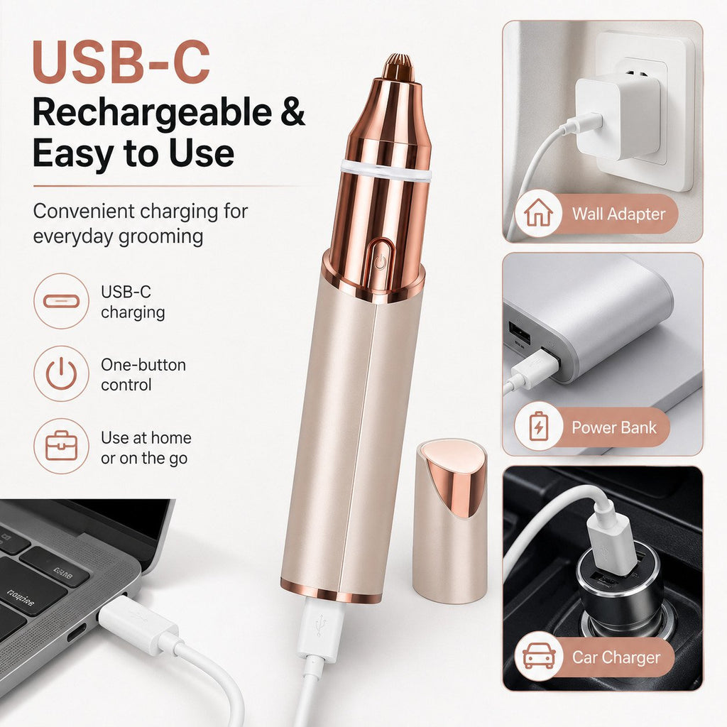 2-in-1 Rechargeable Facial Hair Remover & Eyebrow Trimmer with LED Light