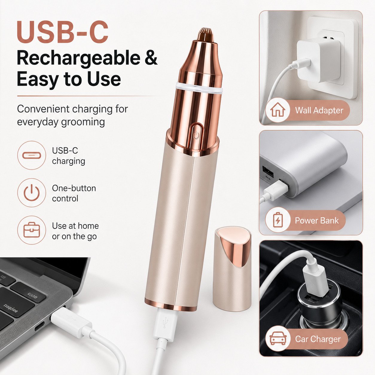 2-in-1 Rechargeable Facial Hair Remover & Eyebrow Trimmer with LED Light