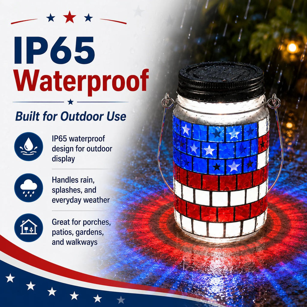 4th of July Solar Patriotic Mason Jar Lantern