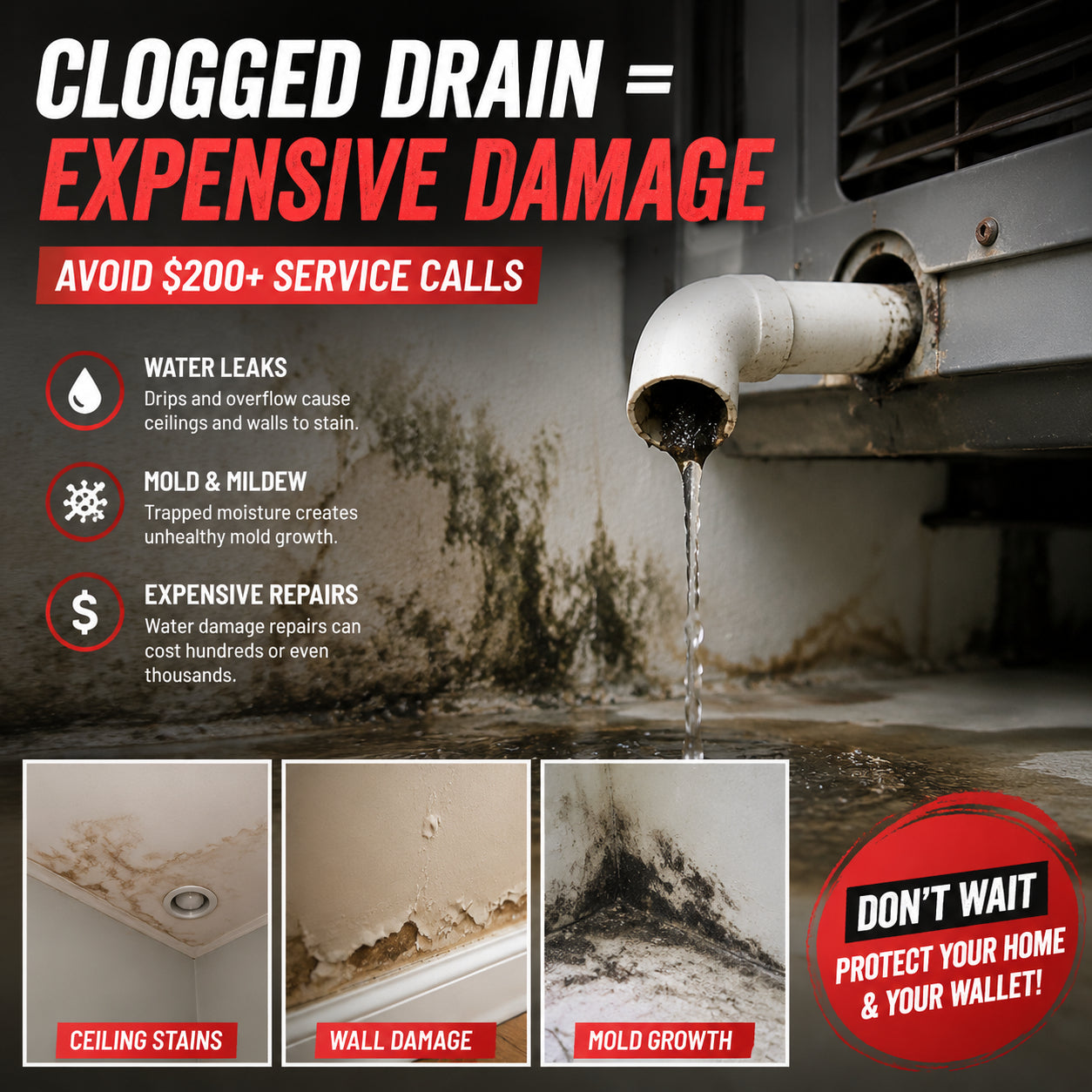 AC Drain Line Cleaner Adapter Evacuates & Unclog AC Drain Line