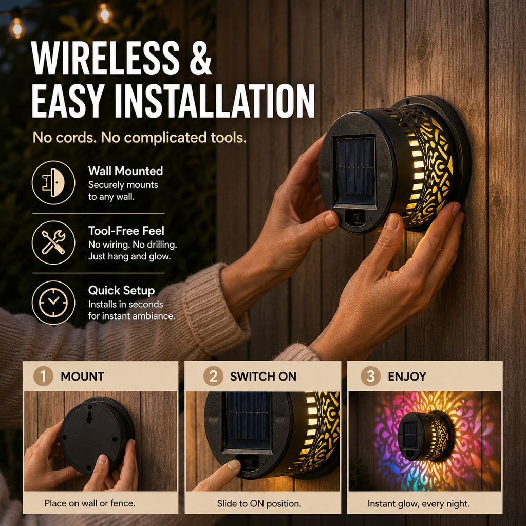 🌙✨ Solar Mandala Wall Light – Outdoor Garden Fence Projector Lamp with Auto ON/OFF Solar Sensor 🔆🏡