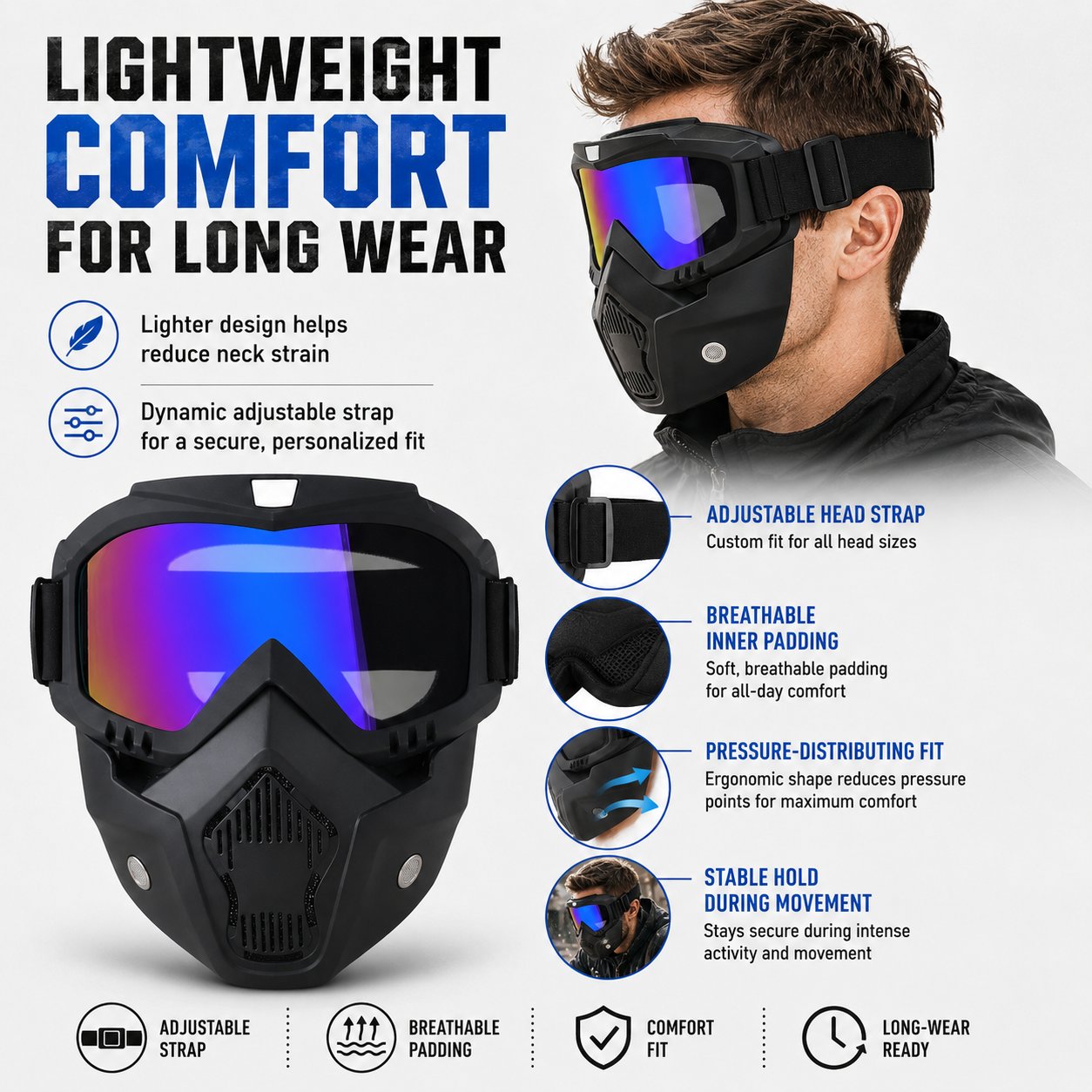 🤿Multi-Functional Protective Face Mask - Auto-Darkening Welding Goggles, Anti-Fog Skiing Shield & Dustproof Yard Work Gear - All-Terrain Safety Mask
