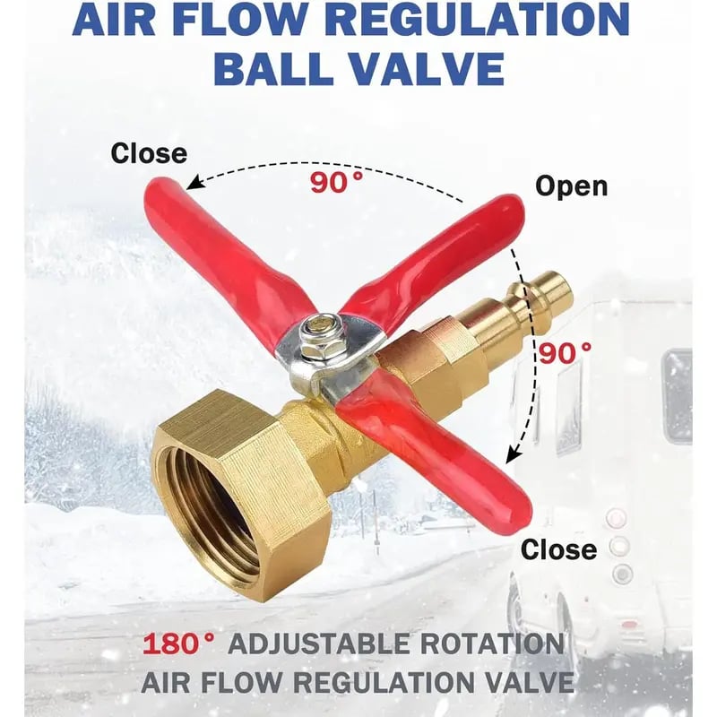 ❄️ Lead-Free Brass RV Winterizing Blowout Adapter Kit with Shut Off Ball Valve
