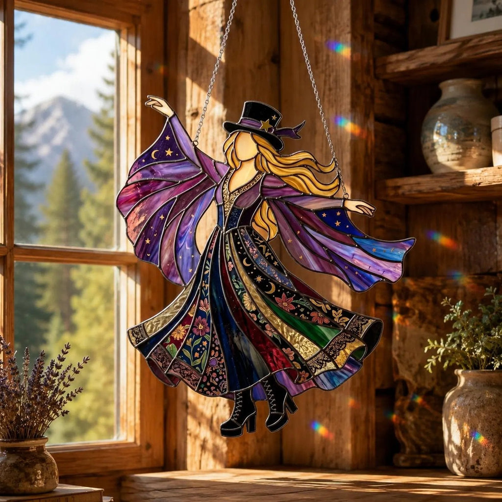 💥 LAST DAY 57% OFF - 💃 Rock Goddess Stevie 🤘 Handmade Stained Glass Spinning Suncatcher