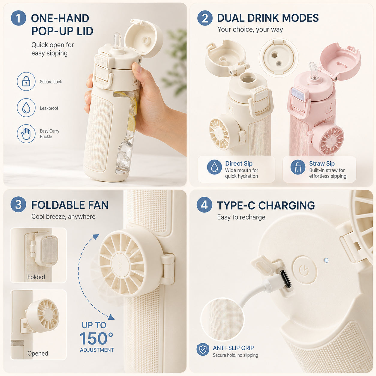 💨Spray Fan Cup – 2-in-1 Cooling Fan &amp; Double Drink Cup