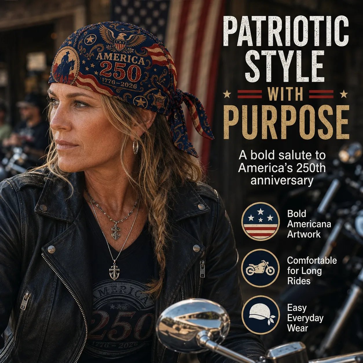 🕊️America 250 Cycling Pirate Hat / Biker Headwrap
