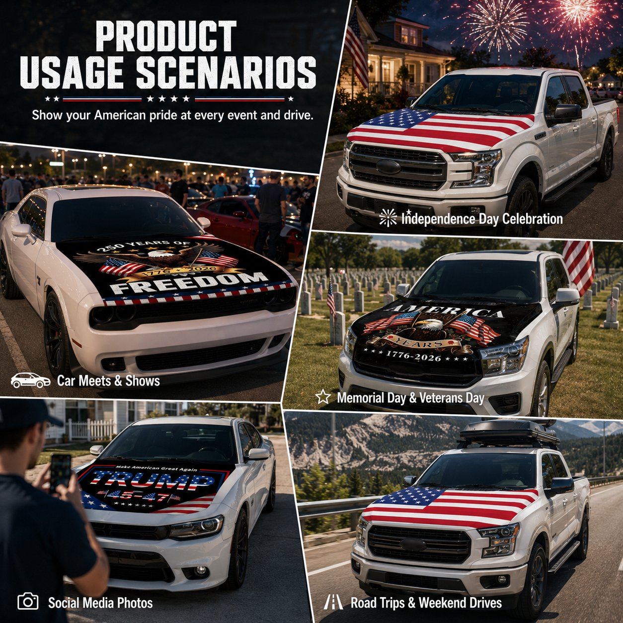 🚗Patriotic American Flag Car Hood Cover