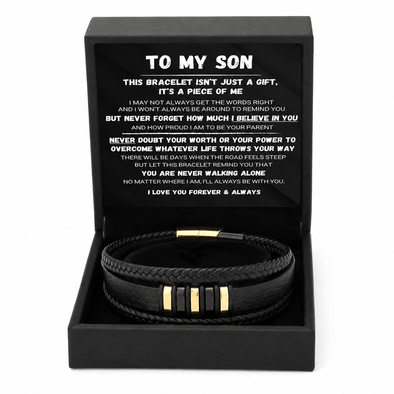 To My Son — Never Walk Alone Braided Bracelet Set 🖤