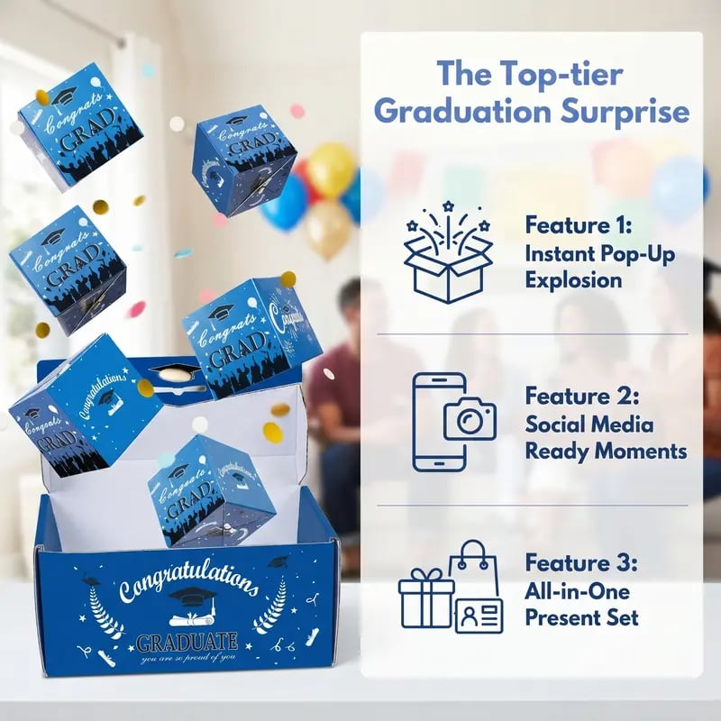 2026 Graduation Explosion Pop Gift Box 🎓 Surprise Bounce Cash Box Grad Party Gift Bag Set
