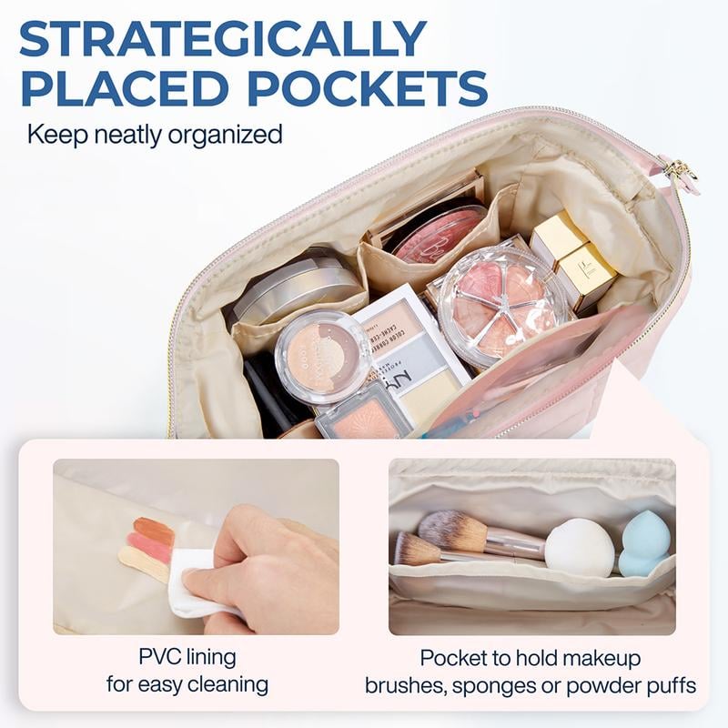 2026 NEW ARRIVAL🔥Puffy Padded Travel Cosmetic Organizer , Wide-Open Makeup Case for Toiletries, Accessories