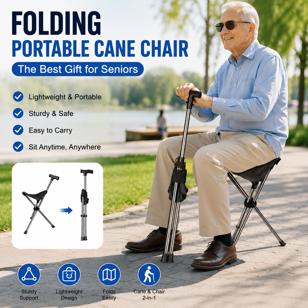 Folding Portable Cane Chair: The Best Gift for Seniors