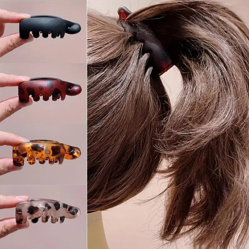 💎Women's 4 Non-Slip Banana Hair Clips - Vintage Oval Leopard Print, Amber and Black