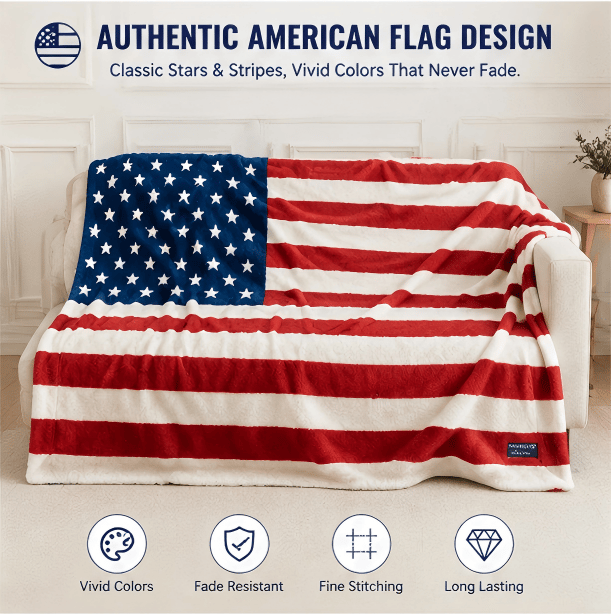 🇺🇸❤️American Flag Flannel Blanket — Ultra-Soft Flannel | Non-Shedding | Suitable for All Seasons | Available in Three Sizes