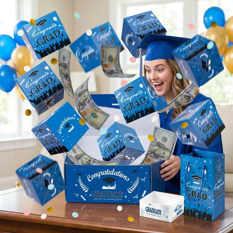 2026 Graduation Explosion Pop Gift Box 🎓 Surprise Bounce Cash Box Grad Party Gift Bag Set