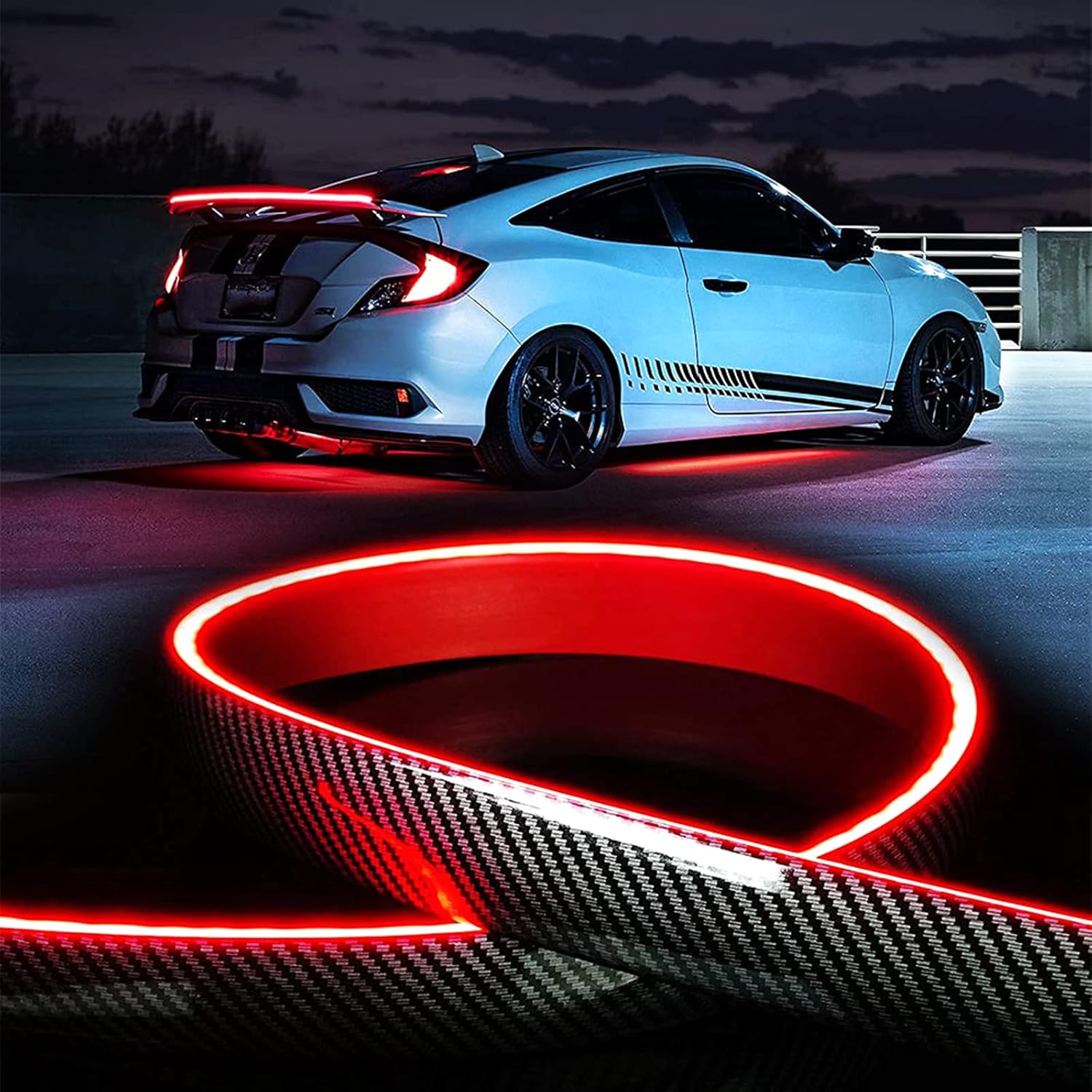 🏎️ 47Inch(1.2M) Carbon Fiber LED Spoiler Light Strip | 5-in-1 Sequential Flashing Third Brake Tail Light for Universal Cars