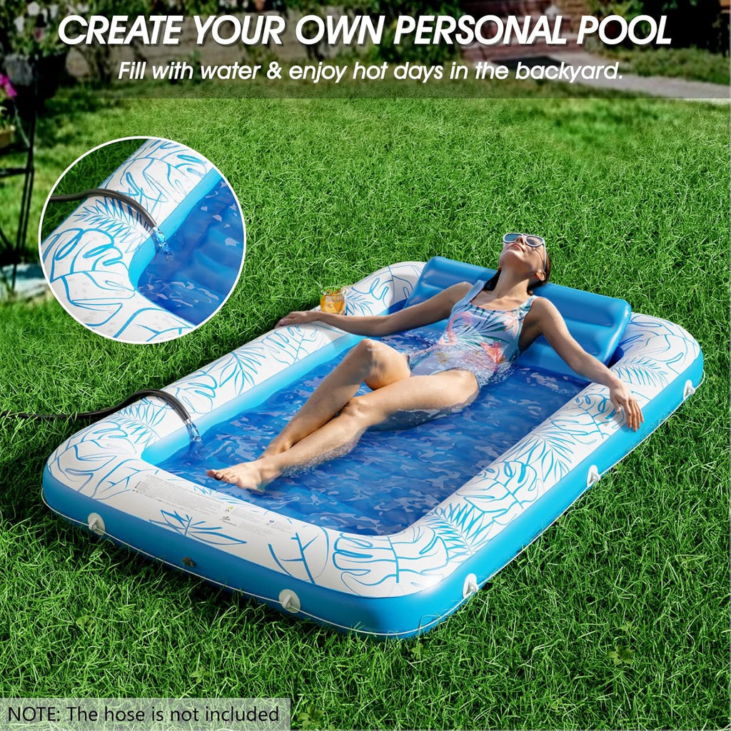 🌊 Inflatable Tanning Pool Float | 5‐in‐1 Lounger with Pillow, Cup Holder & Rope for Water/Beach ☀️