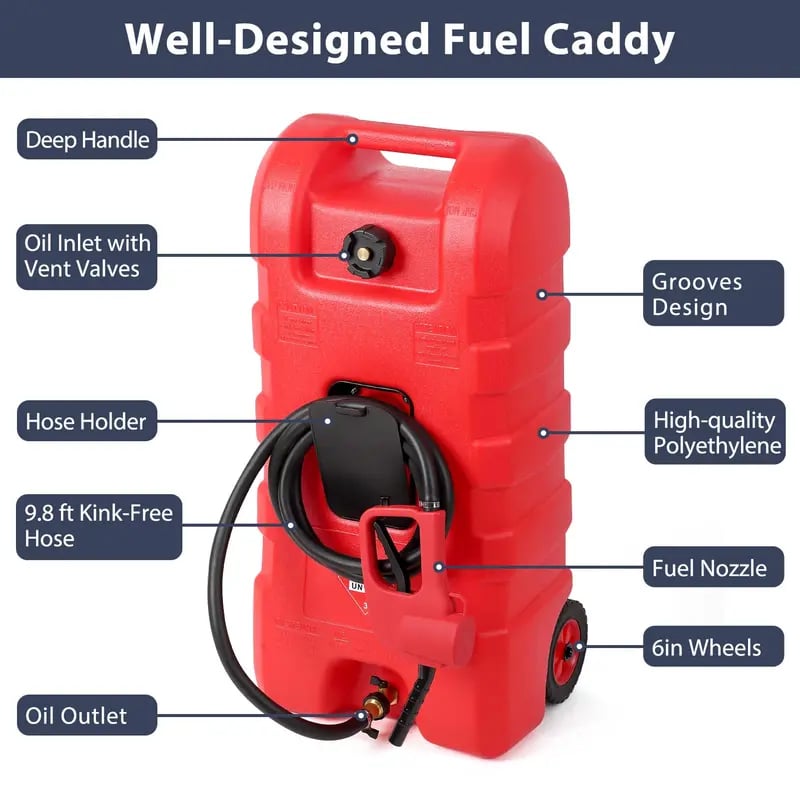 15 Gallon Portable Fuel Caddy with LE Pump & 10ft Hose