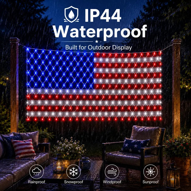 🇺🇸🎆Solar American Flag Lights Outdoor American Flag Net Lights 6.5ft x 3.28ft Super Bright
