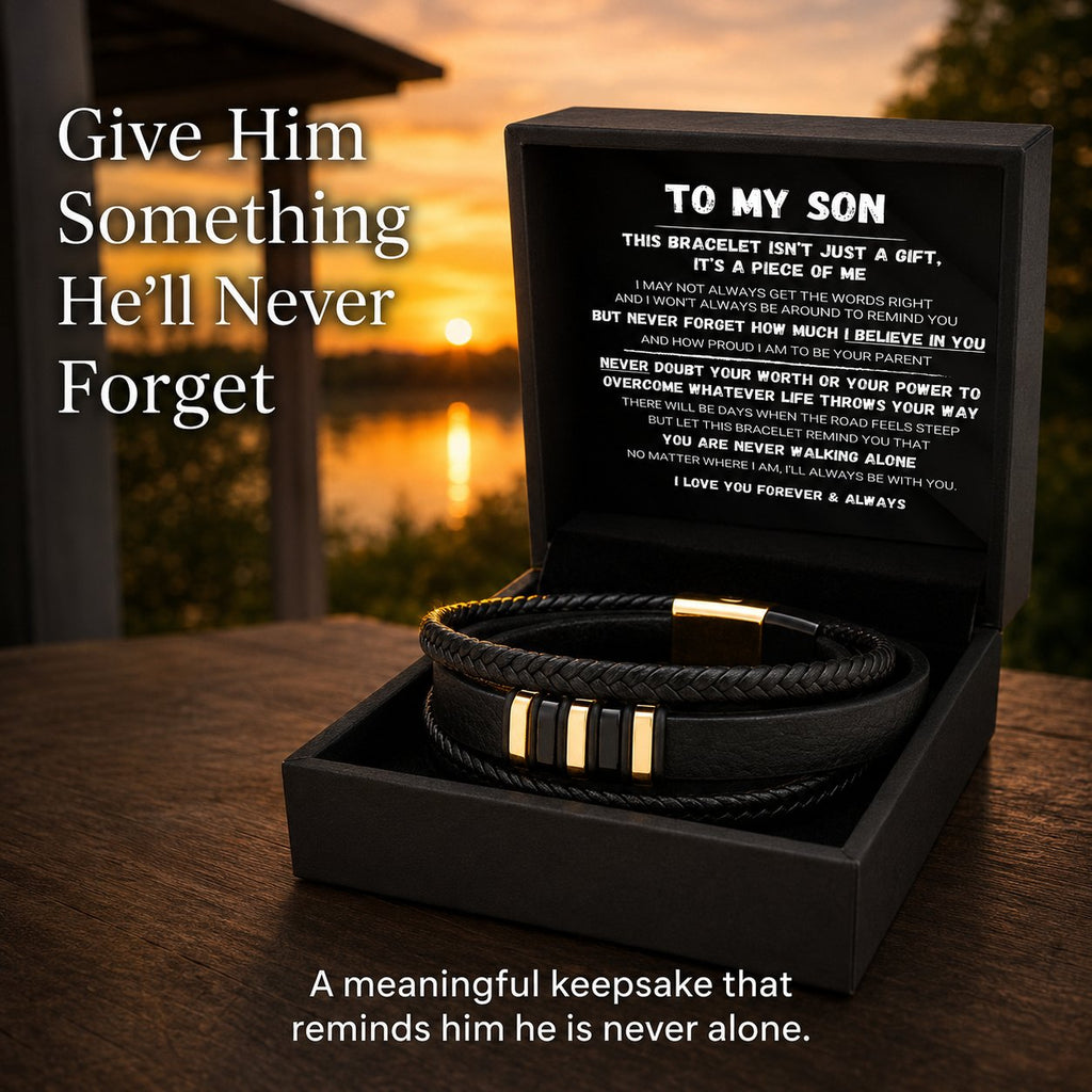 To My Son — Never Walk Alone Braided Bracelet Set 🖤