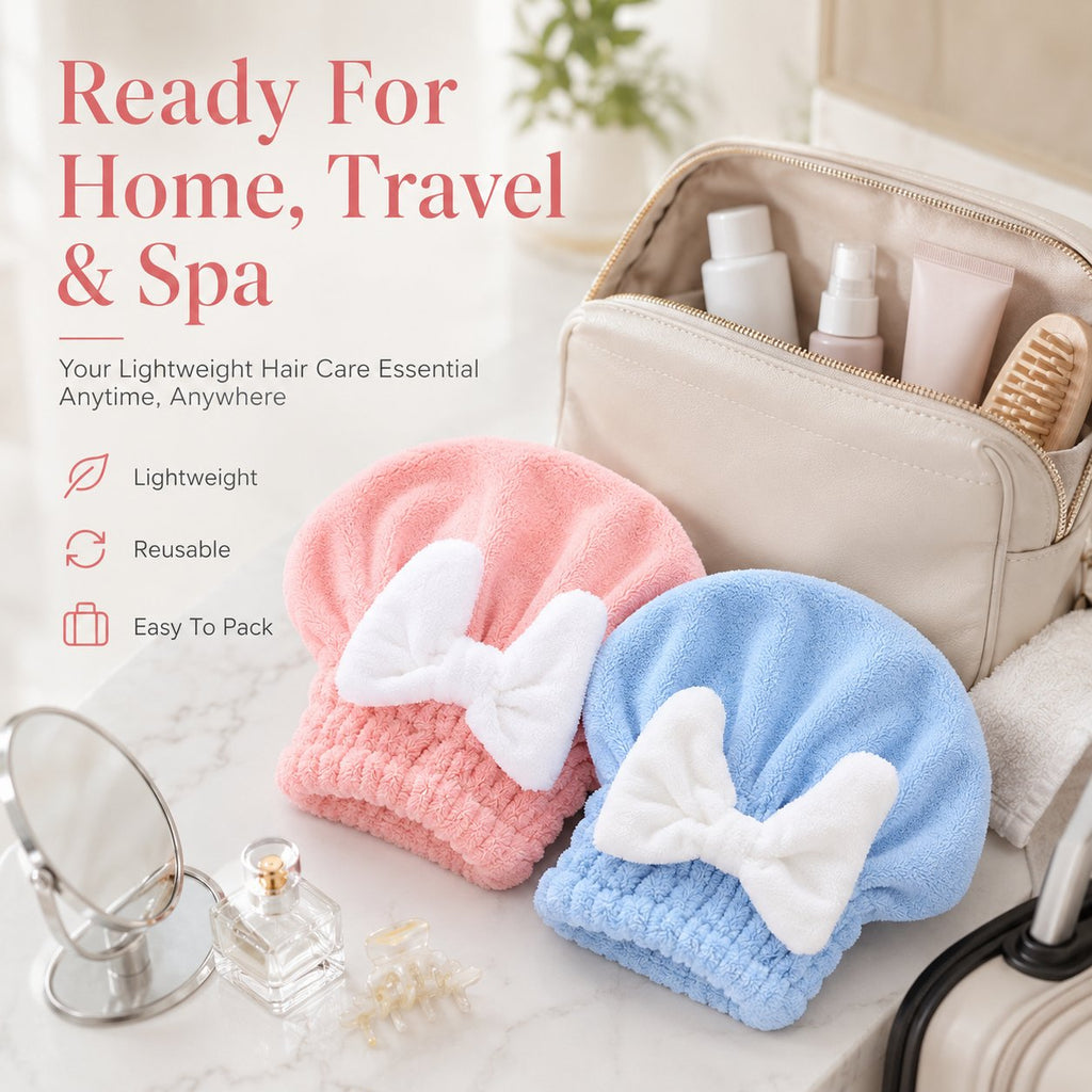 Soft Coral Fleece Hair Drying Cap With Cute Bow🎀