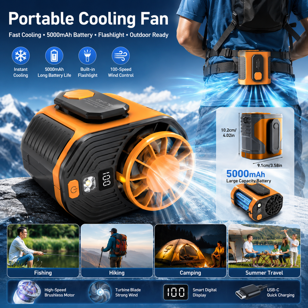 🌬️ 2nd Gen Portable Cooling Fan – 100-Level Turbo Cooling