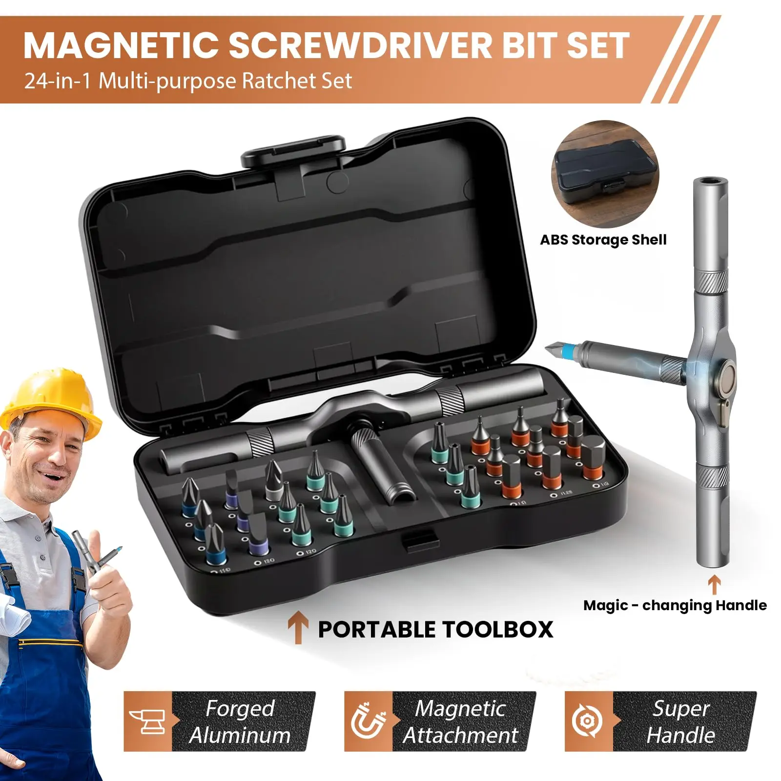 🛠️ 24-Piece DIY Ratchet Screwdriver Set – S2 Alloy Steel Bits