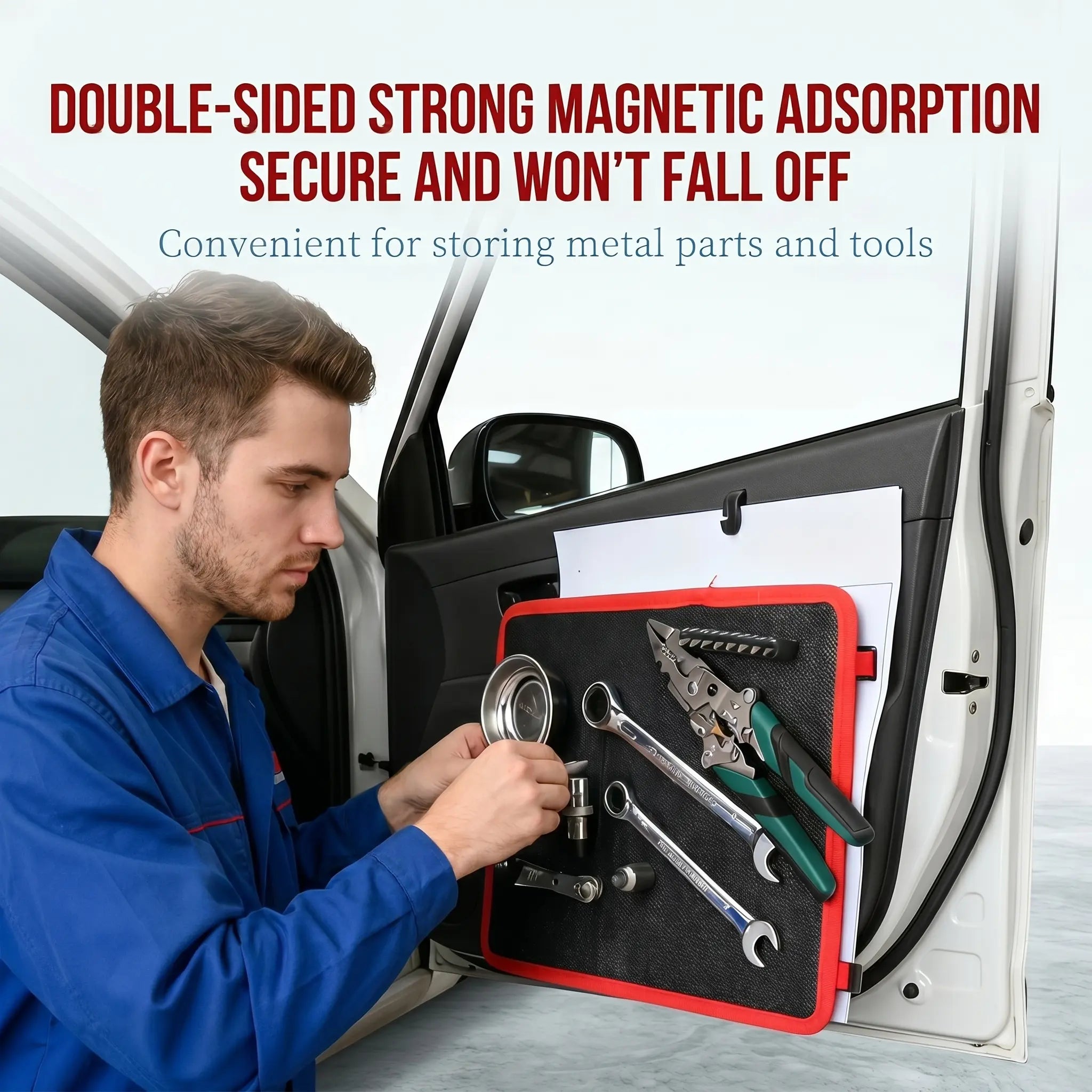 Magnetic Tool Mat & Holder | 12.8"x9.8" Flexible Magnetic Tray for Garage Workshop, Scratchproof PVC Surface with Non-Slip Grip | Auto Repair, Toolbox Organizer for Mechanics & DIY fathersdaygift