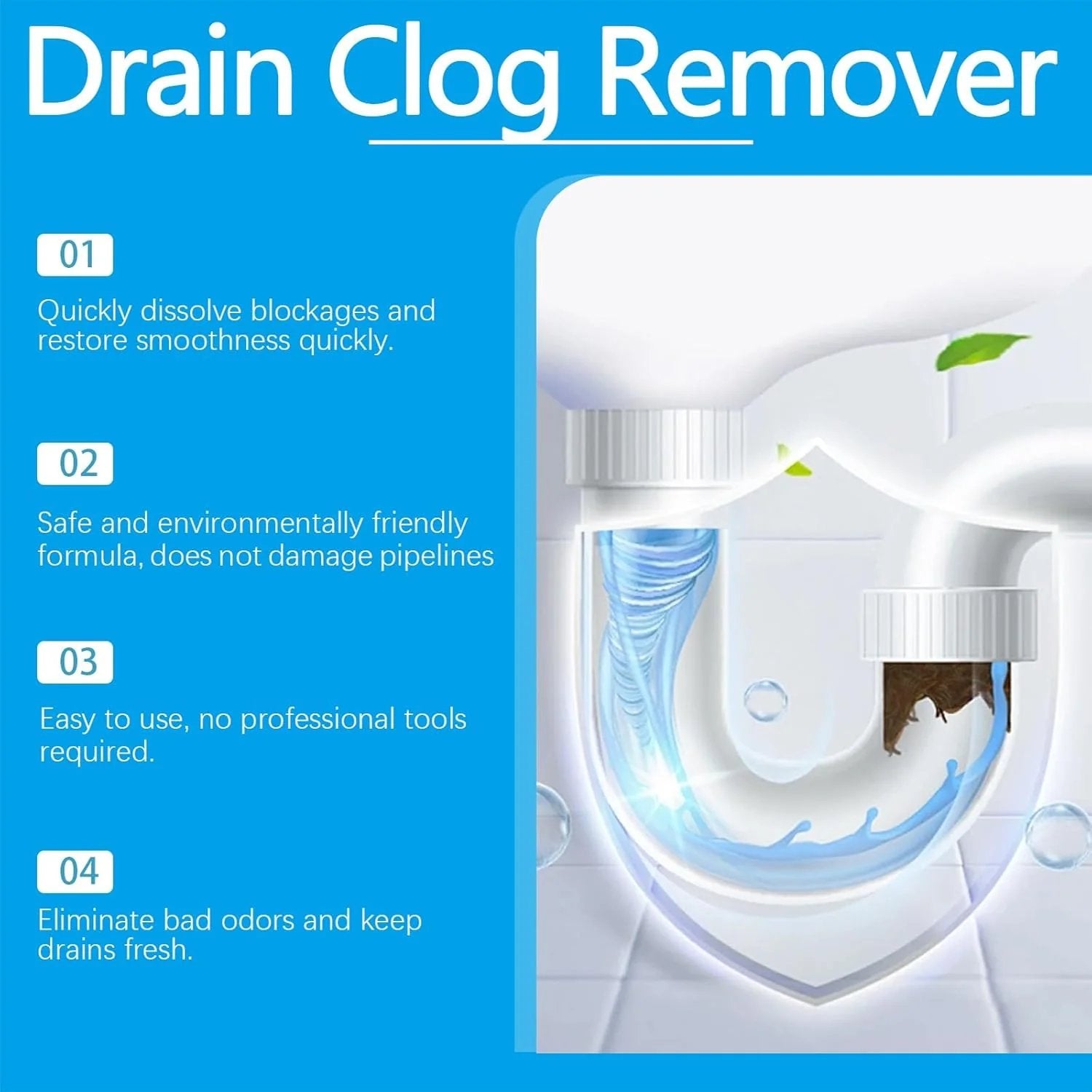 Fast Dissolve Drain Clog Remover Tablets Household Pipe Deodorant Cleaner
