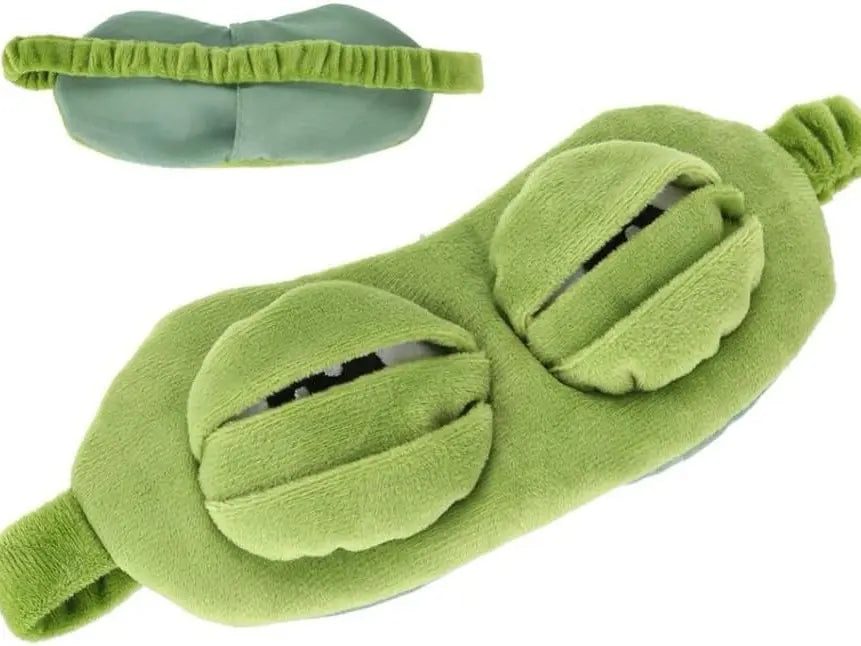Cute Shiny Frog Plush Sleep Mask, soft cotton lining, lightweight light blocking, ideal for travel nap & rest.