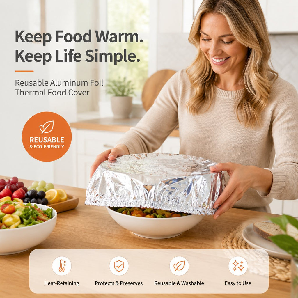 🍽️Reusable Aluminum Foil Thermal Food Cover — Heat-Retaining, Washable & Freshness-Preserving Kitchen Essential