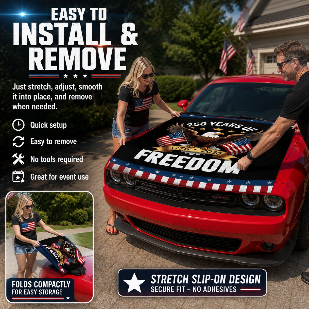 🚗Patriotic American Flag Car Hood Cover
