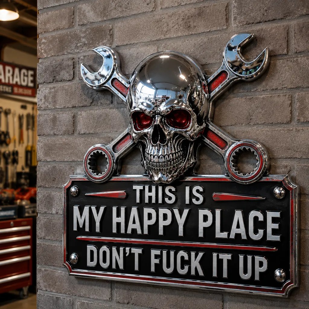 💀"This Is My Happy Place" Garage Wall Sign