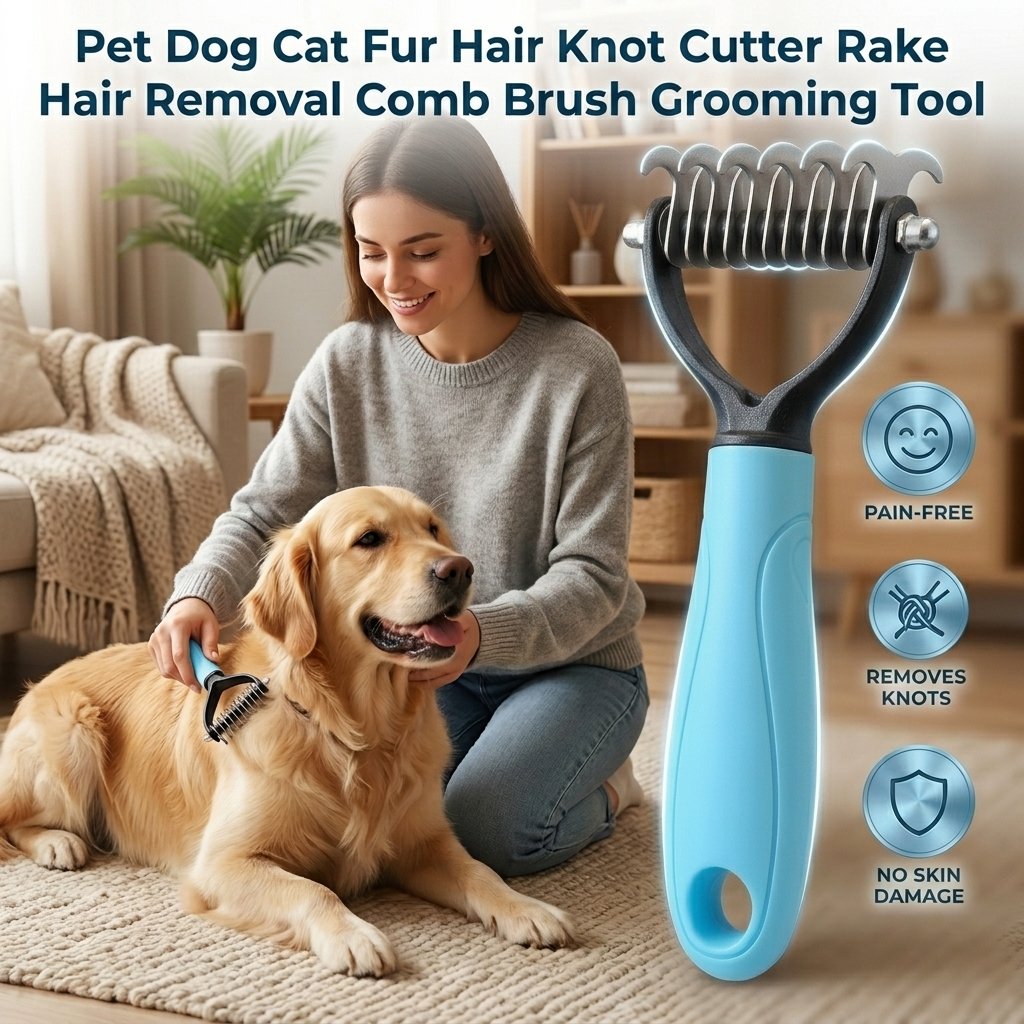 Easy Pet Detangling Comb – Double-Sided Stainless Steel Grooming Tool for Smooth, Shed-Free Coats