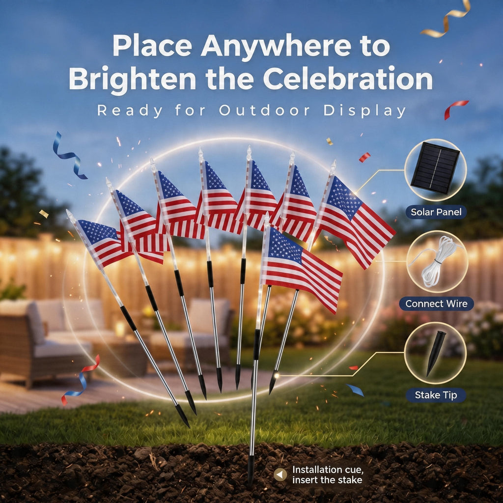 💕8-in-1 American Flag Solar Lights