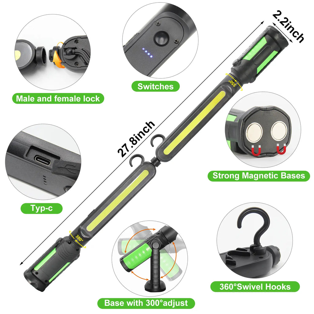 🎁 Father's Day Gift – Linkax 2400LM Work Light Bar, Rechargeable, Magnetic + Hooks