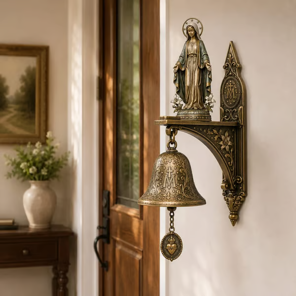 ✨ Our Lady of Grace Bronze Miraculous Medal Wall Bell | 🙏Catholic Religious Home & Garden Decor"