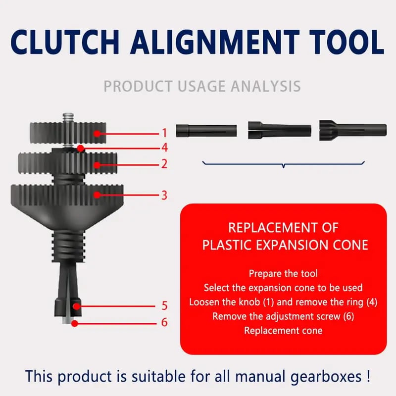 🔧 Universal Single Disc Clutch Alignment Tool with 2 Replaceable Plastic Sleeves for Cars & Light Trucks