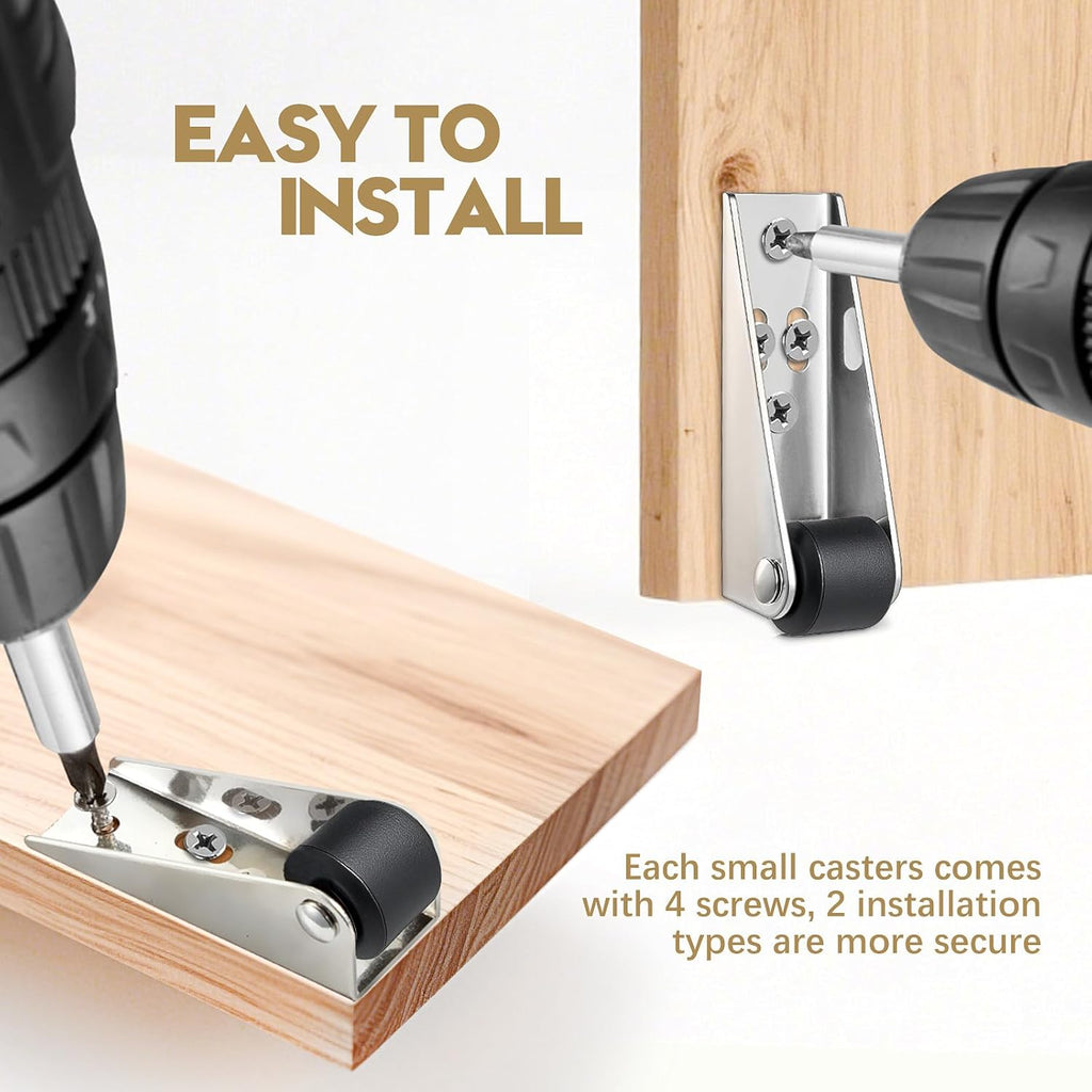🚪 4-Pack Low-Profile Door Repair Casters | Quiet Nylon & Steel Fixed Wheels
