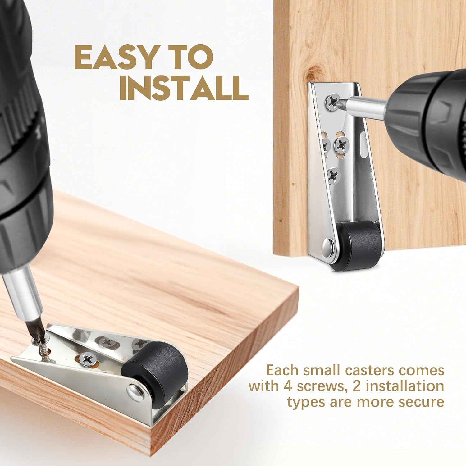 🚪 4-Pack Low-Profile Door Repair Casters | Quiet Nylon & Steel Fixed Wheels