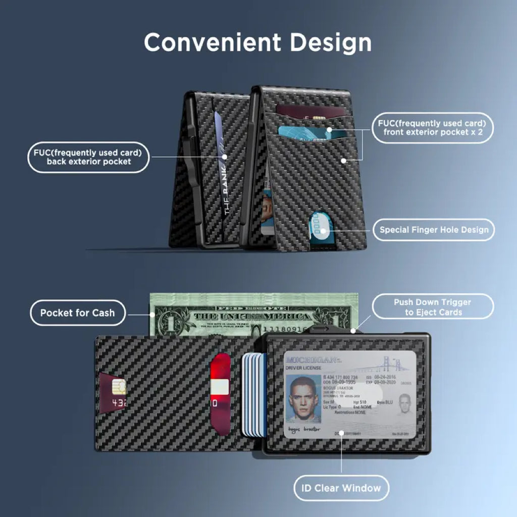✨New Wallet for Men - Pop Up Case, Cash Slot, and Credit Card Slot - Aluminum Wallet with RFID Blocking, Minimalist Leather Wallet Front Pocket with ID Window