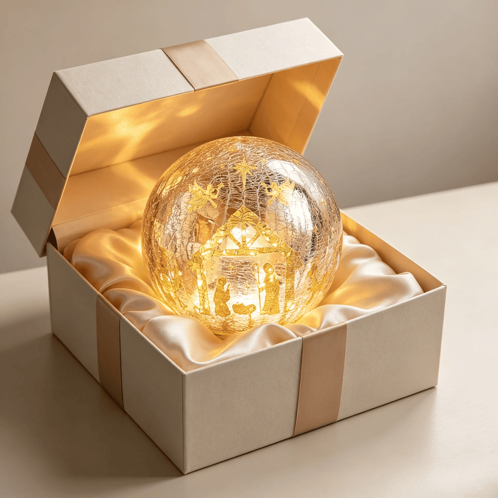 ✝️Light-up cracked glass ball with Jesus and reindeer design🫎