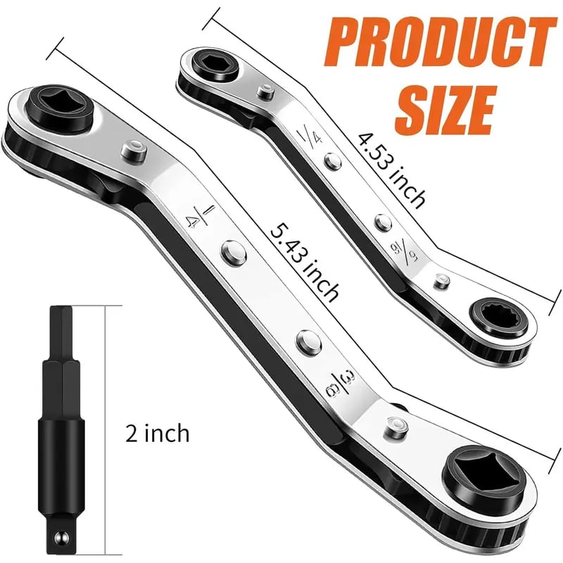 🔧 4-in-1 HVAC Ratchet Service Wrench Set with S2 Hex Bit Adapters